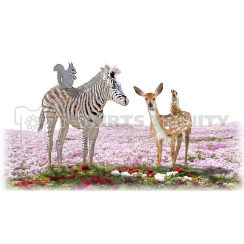 animal kids in flower field