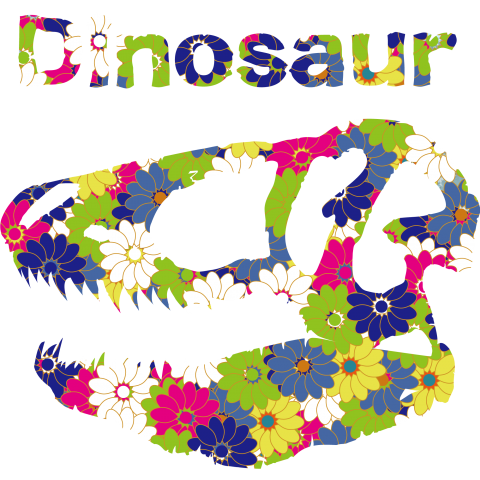 恐竜Tシャツ- 花柄のティラノサウルス化石