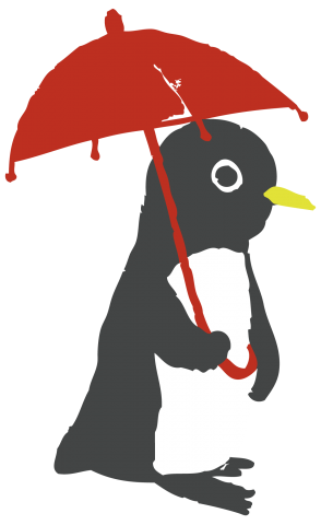 傘をさしたラフなペンギン デザインtシャツ通販 Tシャツトリニティ