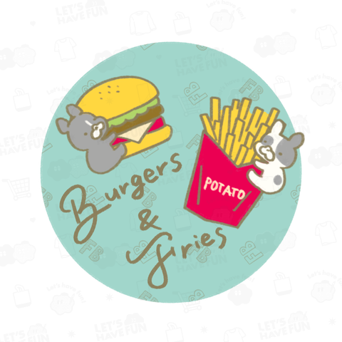 フレンチブルドッグとバーガー&ポテト