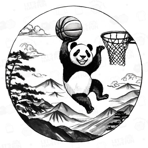 バスケットボールをするパンダ