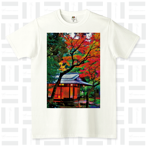 紅葉する庭園と茶室【作品No.534】