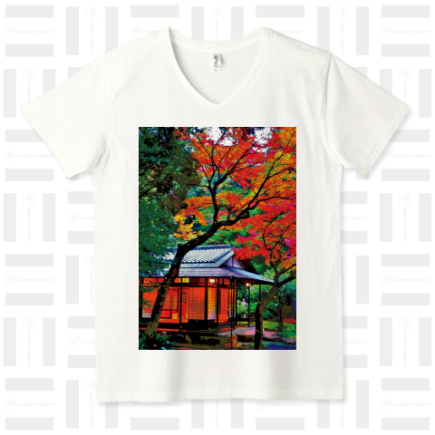 紅葉する庭園と茶室【作品No.534】