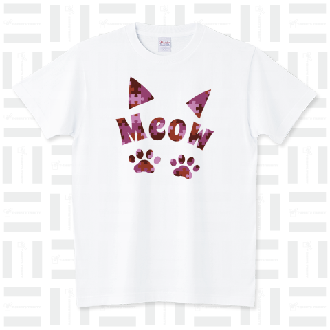 【Meow】迷彩ジグソーパズル/レッド スタンダードTシャツ(5.6オンス)