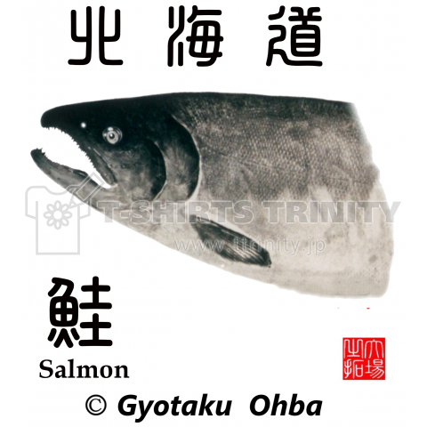 鮭;北海道【鮭;SALMON;Gyotaku】【Hokkaido Japan】あらゆる生命たちへ感謝と祈りをささげます。