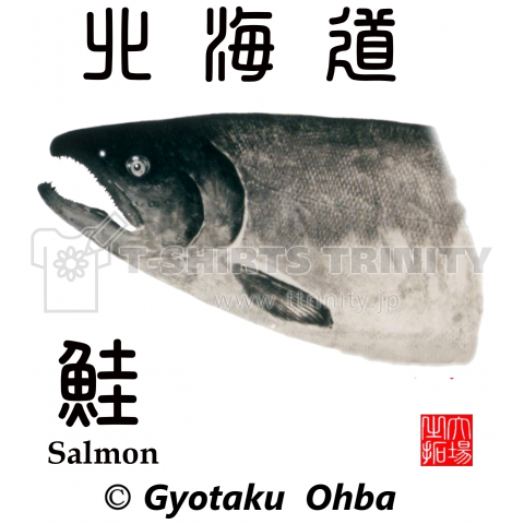 鮭;北海道【鮭;SALMON;Gyotaku】【Hokkaido Japan】あらゆる生命たちへ感謝と祈りをささげます。●