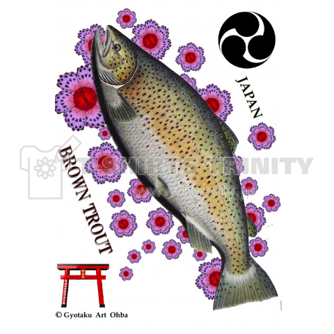 ブラウントラウト【BROWN TROUT ;三つ巴;華】【作家】【Gyotaku Ohba ; JAPAN】あらゆる生命たちへ感謝と祈りをささげます。