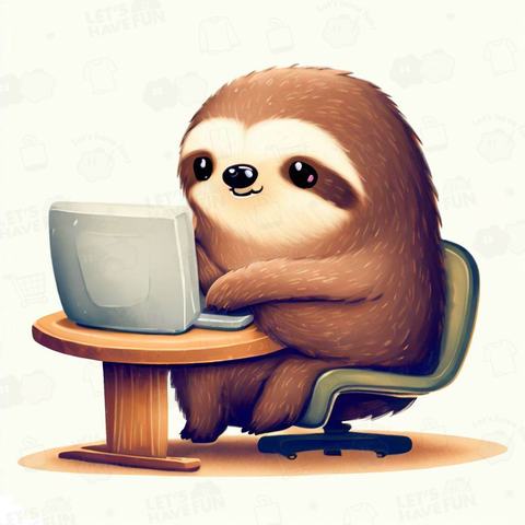 Sloth playing with a computer(パソコンをいじるナマケモノ)