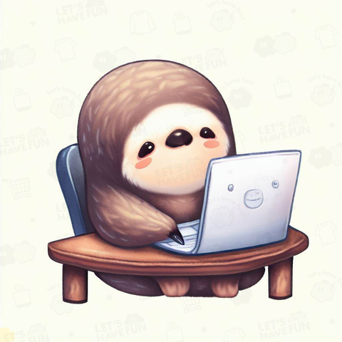 Sloth playing with a computer(パソコンをいじるナマケモノ)