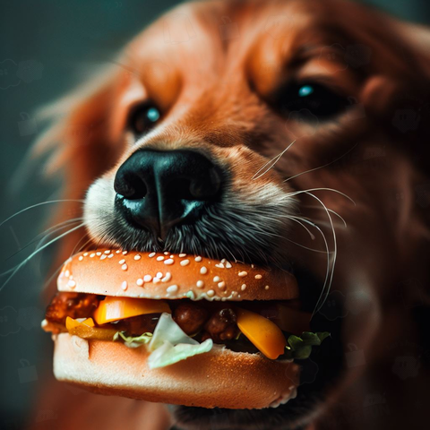 Dog eating a burger(バーガーを食べる犬)