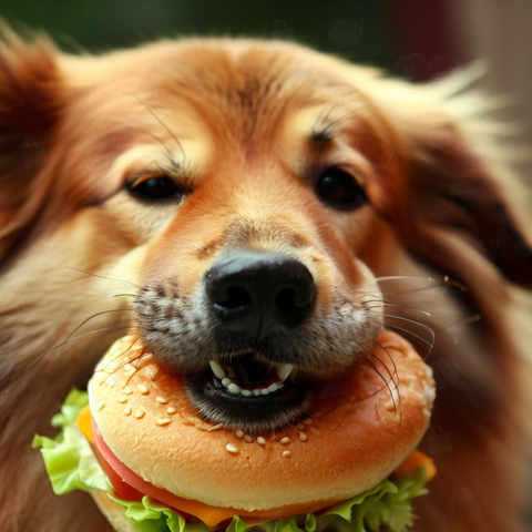 Dog eating a burger(バーガーを食べる犬)