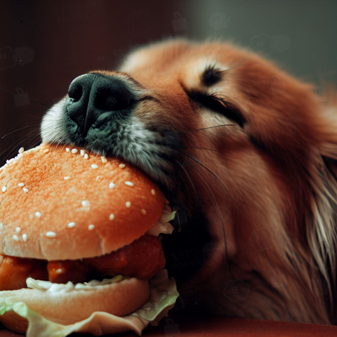 Dog eating a burger(バーガーを食べる犬)