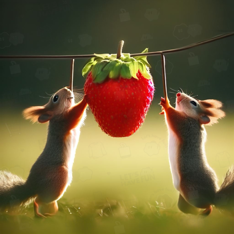 Squirrel lifting a strawberry(イチゴを持ち上げるリス)