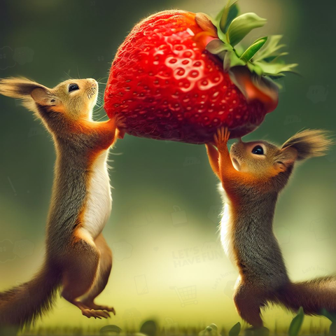 Squirrel lifting a strawberry(イチゴを持ち上げるリス)