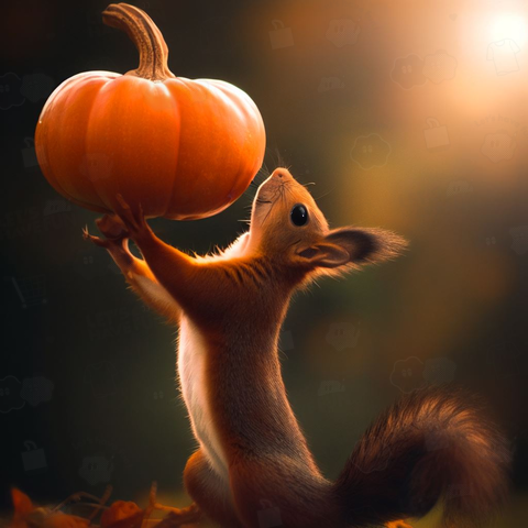 Squirrel with pumpkin(かぼちゃとリス)