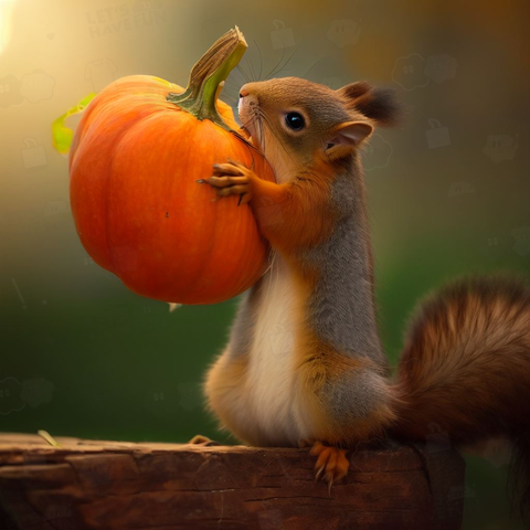 Squirrel with pumpkin(かぼちゃとリス)