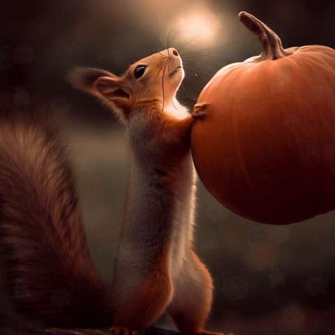 Squirrel with pumpkin(かぼちゃとリス)