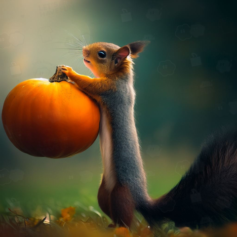 Squirrel with pumpkin(かぼちゃとリス)