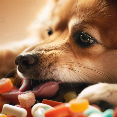 Dog eating sweets(お菓子を食べる犬)