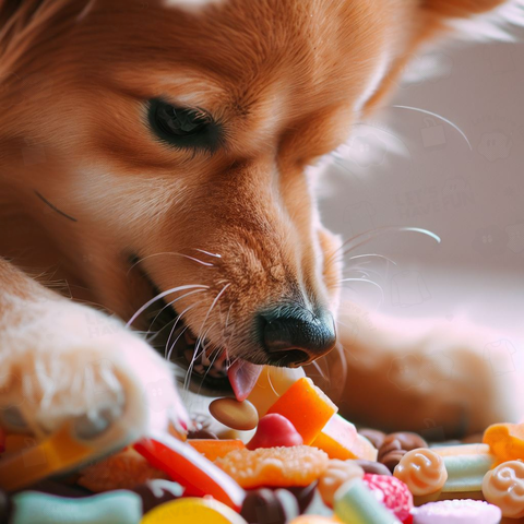 Dog eating sweets(お菓子を食べる犬)