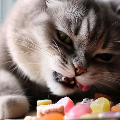 Cat eating sweets(お菓子を食べる猫)