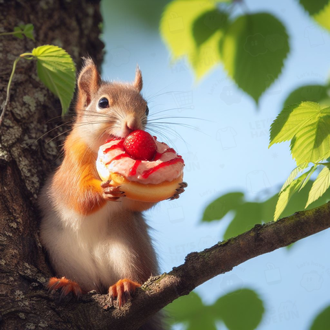 Squirrel eating donut(ドーナツを食べるリス)