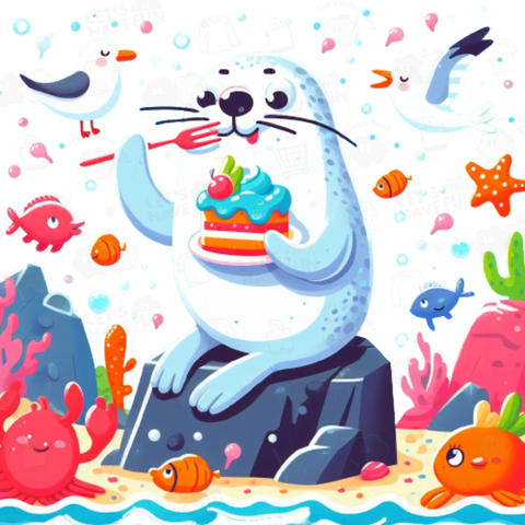 Seals eating cake(ケーキを食べるアザラシ)