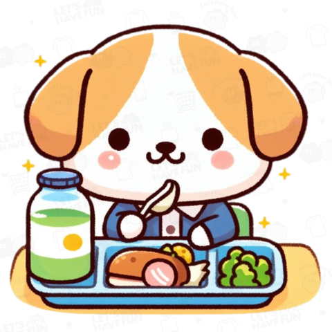 Dog eating lunch(お弁当を食べる犬)