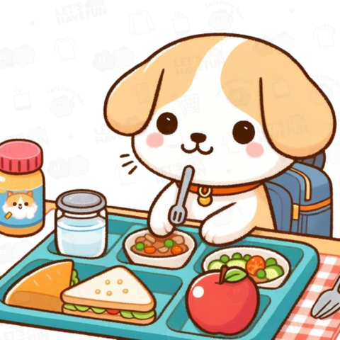 Dog eating lunch(お弁当を食べる犬)