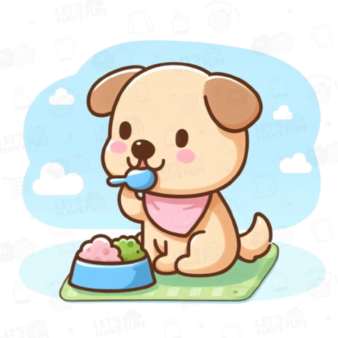 Dog eating lunch(お弁当を食べる犬)