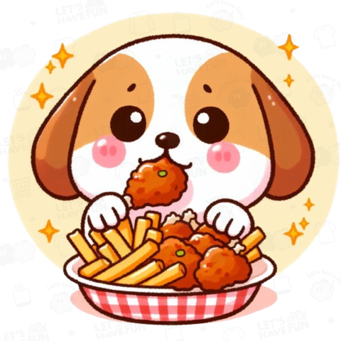 Dog eating fried chicken(フライドチキンを食べる犬)