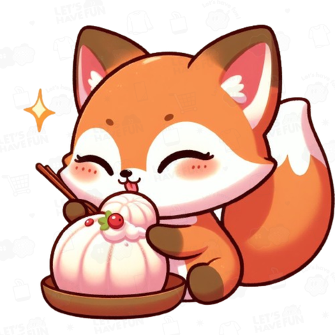 Fox eating rice cakes(お餅を食べるキツネ)