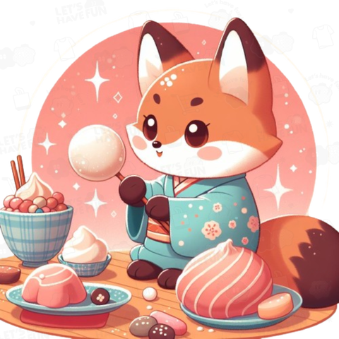 Fox eating rice cakes(お餅を食べるキツネ)