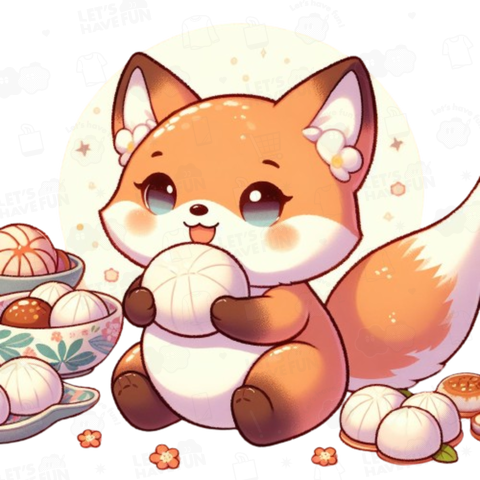 Fox eating rice cakes(お餅を食べるキツネ)