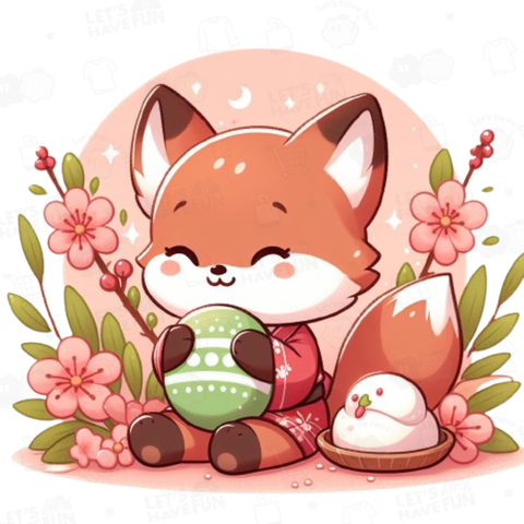Fox eating rice cakes(お餅を食べるキツネ)