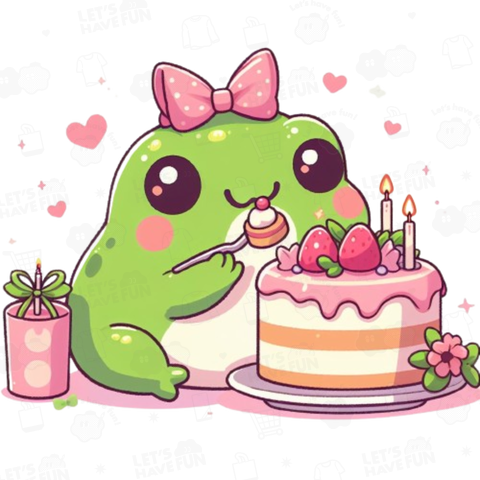 Frog eating cake(ケーキを食べる蛙)