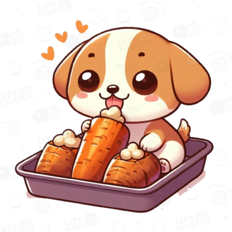 Dog eating a baked sweet potato(焼き芋を食べる犬)