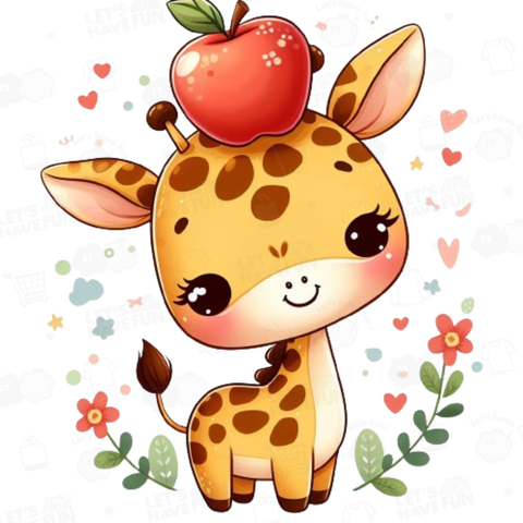 Giraffe with apple on head(頭にリンゴをのせたキリン)