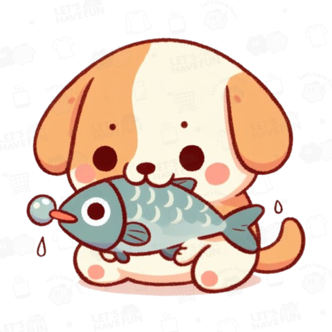 Dog eating fish(魚を食べる犬)