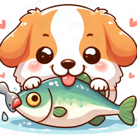 Dog eating fish(魚を食べる犬)