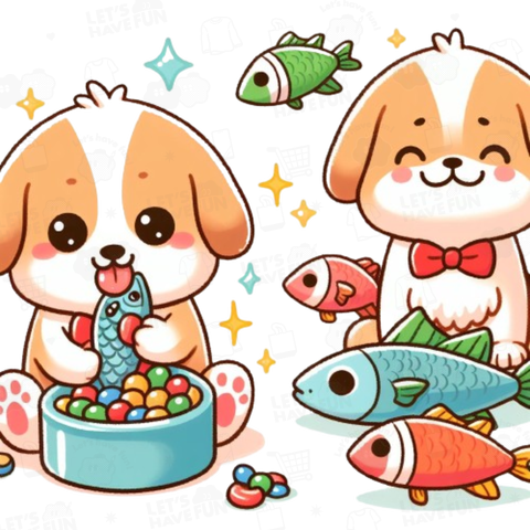 Dog eating fish(魚を食べる犬)