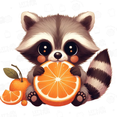 Raccoon eating a mandarin orange(みかんを食べる狸)