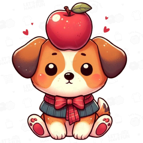 Dog with apple on head(リンゴを頭にのせた犬)