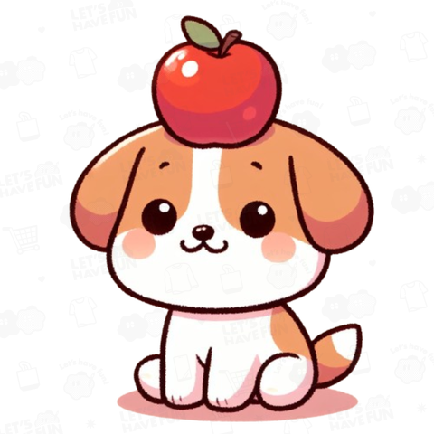 Dog with apple on head(リンゴを頭にのせた犬)