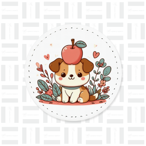 Dog with apple on head(リンゴを頭にのせた犬)