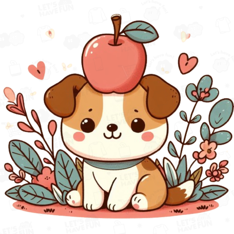 Dog with apple on head(リンゴを頭にのせた犬)