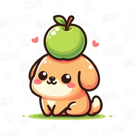 Dog with apple on head(リンゴを頭にのせた犬)