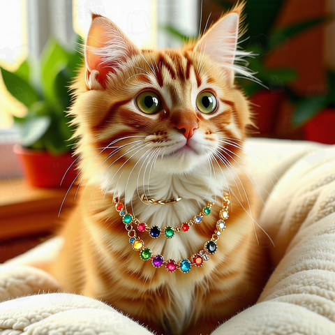 ネックレスをつけた猫