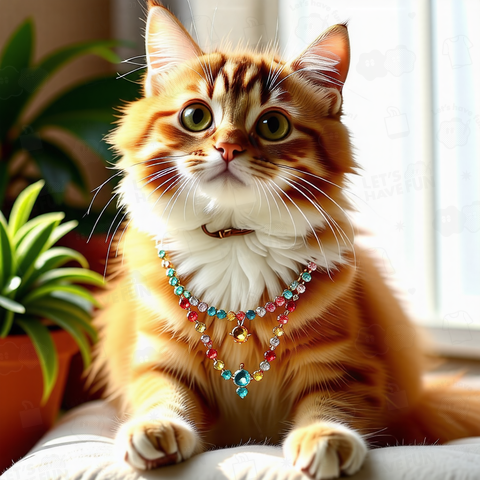 ネックレスをつけた猫