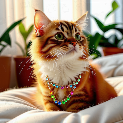 ネックレスをつけた猫